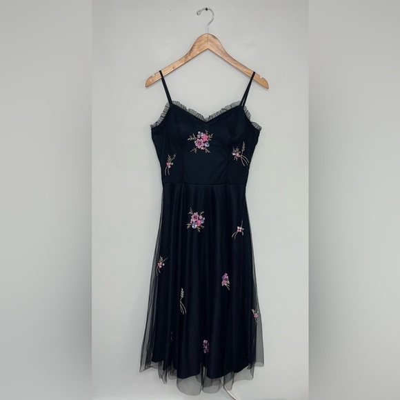 Sue Wong Dress Women's Size Medium Black Vintage Embroidered Floral Mesh Bustier - Picture 2 of 9